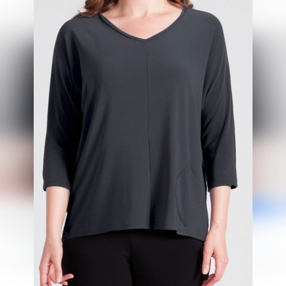 Sympli Revel Top 22175 V-Neck 3/4 Sleeve Black Size 2